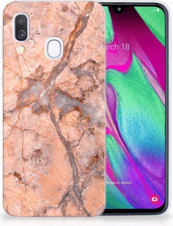 Samsung Galaxy A40 TPU Siliconen Hoesje Marmer Oranje