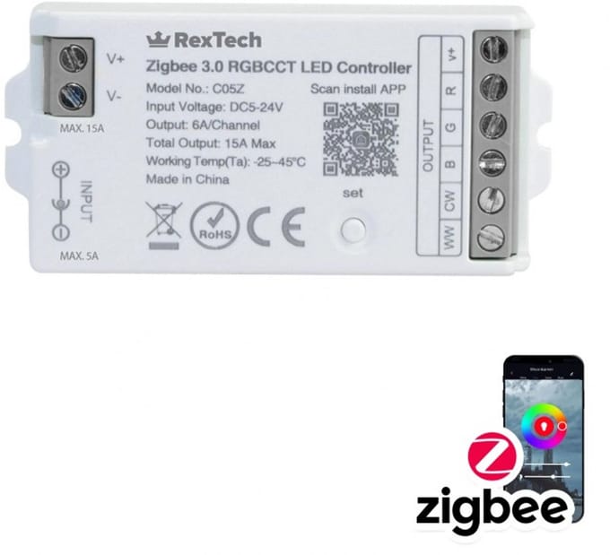 Losse Zigbee controller voor White and color ambiance led strips - Werkt met de bekende verlichting apps