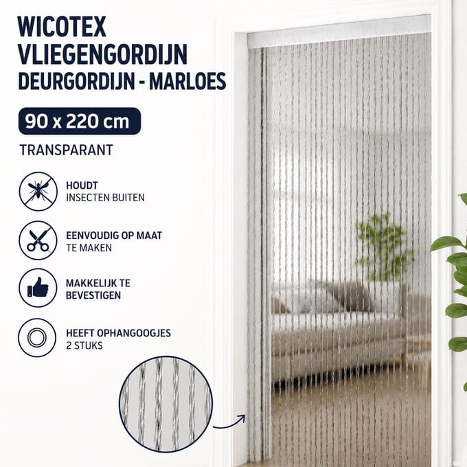 Wicotex - Vliegengordijn - Deurgordijn - Marloes 90x220 cm Transparant