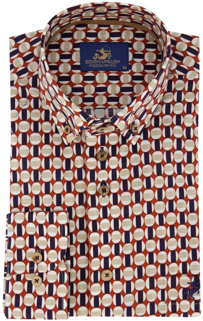 rood regular fit overhemd Eden Valley borstzak katoen geprint