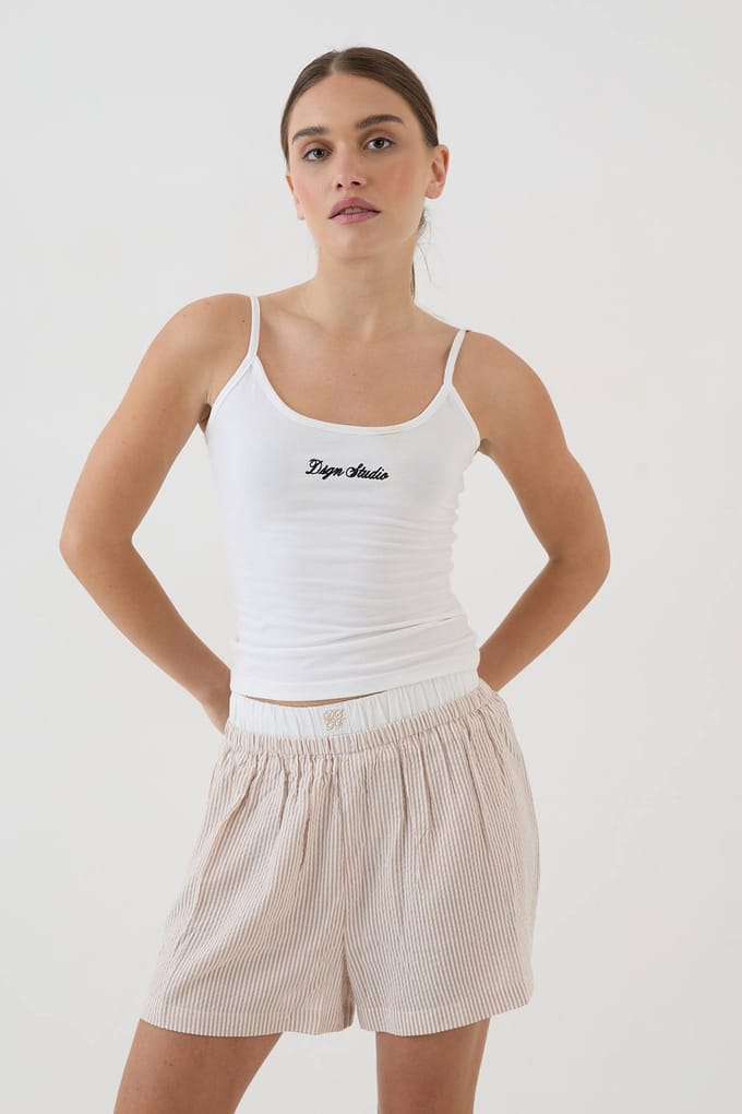 Dames Dsgn Studio Gestreepte Boxershort | Taupe | Maat: Medium