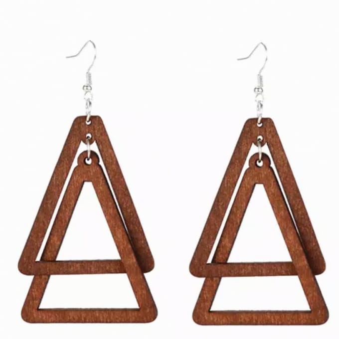 Zilver Lange Hout-Oorbellen- Triangle- Bruin - Charme Bijoux