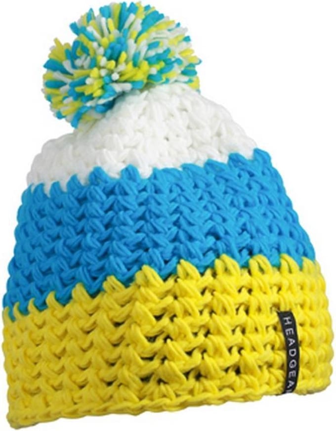 Myrtle Beach - Unisex Gehaakte Muts met Pompom (Geel/Blauw)
