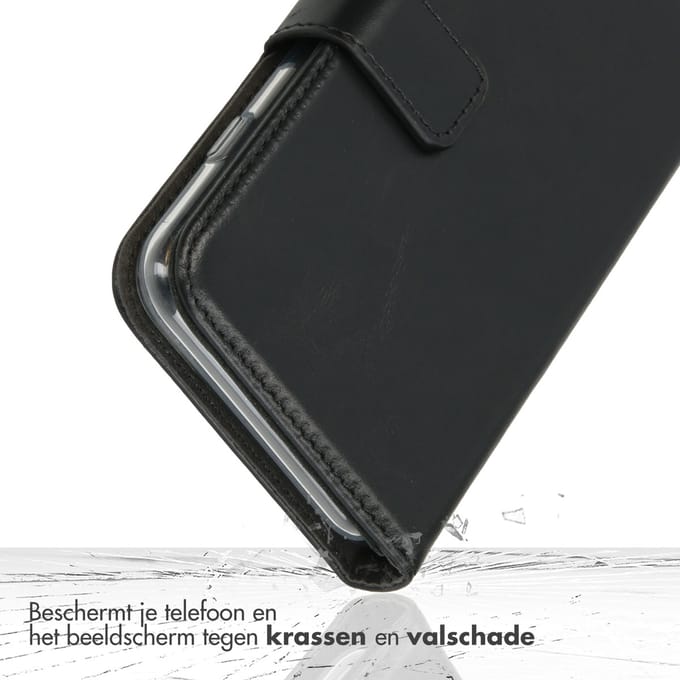 Selencia Hoesje - Geschikt voor Apple iPhone 13 Pro Max - Echt Lederen Bookcase - Zwart