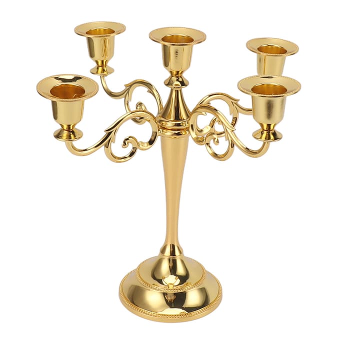 5-armige kandelaar ijzer retro decoratieve kandelaar middelpunt voor huis kerk goud goud