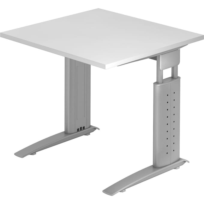 Bureautafel TARVIS, C-poot, rechthoek, B 800 mm, onderstel zilver, in hoogte verstelbaar, wit