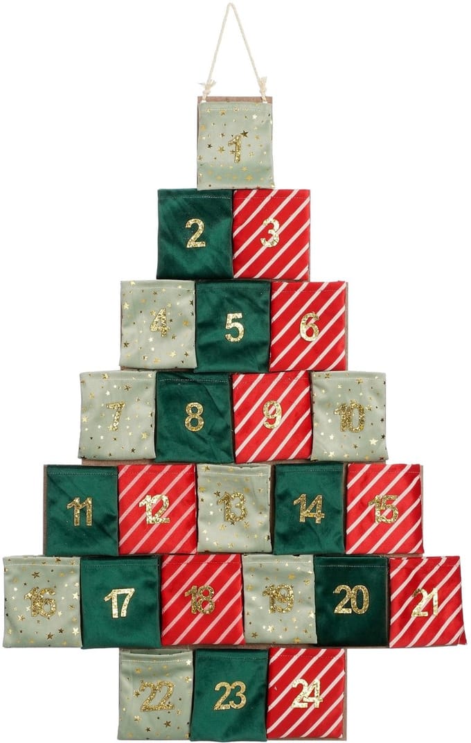 Advent Calendar - L72 x W1 x H51 cm - Felt - Green, Red