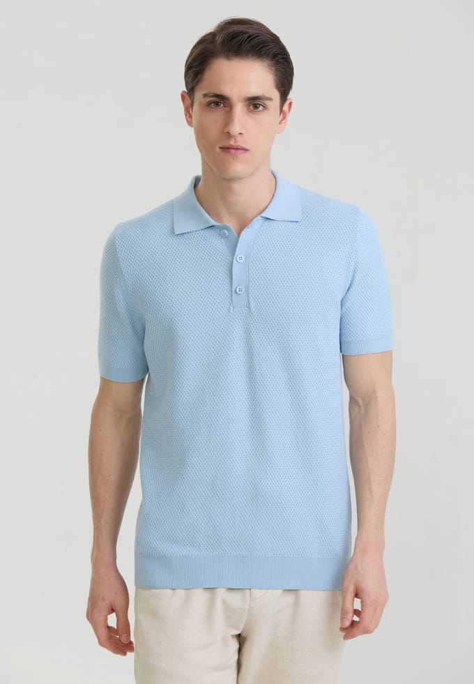 Felix Hardy Overhemd Knit - Basic Shirt - 100% Katoen - Korte Mouw Heren Blauw - S