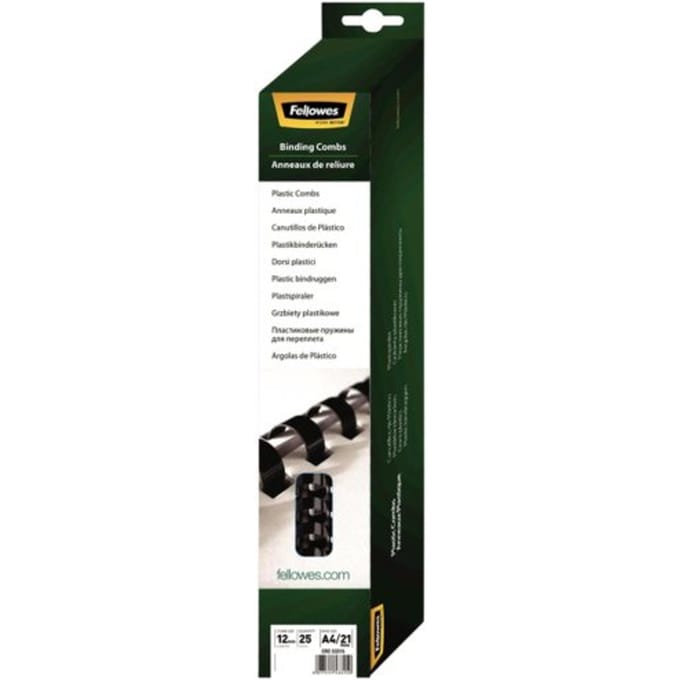 Bindrug fellowes 12mm 21rings a4 zwart 25 stuks