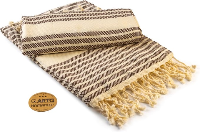 ARTG® Hamamzz - Hamamdoek - Original Bodrum De Luxe - Bruin/Creme - 100 x 180 cm - AR055