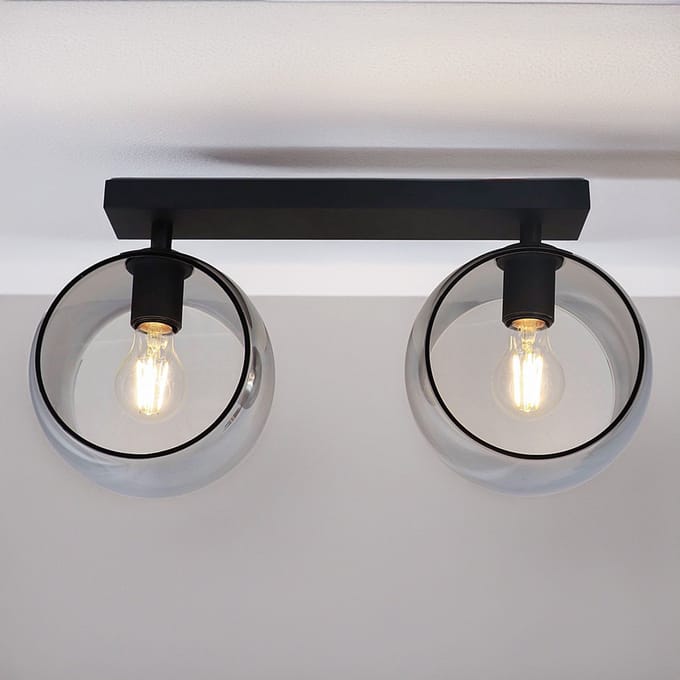 Plafondlamp met rond smoke glas, 2-lichts - Orbitique
