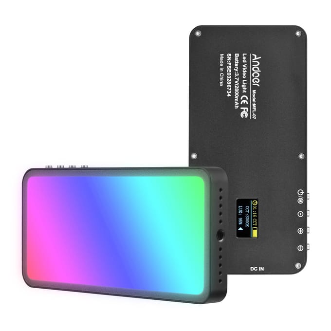 Andoer RGB LED-videolicht Draagbaar lichtpaneel 3000K-6500K Dimbare helderheid 30 Speciale effecten zwart