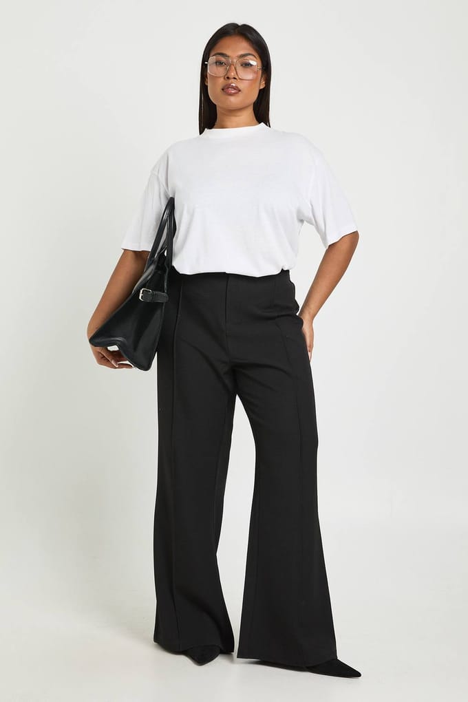 Dames Plus Boohoo Basics Getailleerde Wijdvallende Broek | Zwart | Maat: 44