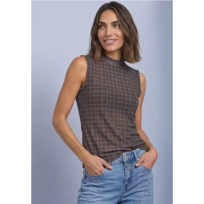 Turtleneck-top van mesh met print