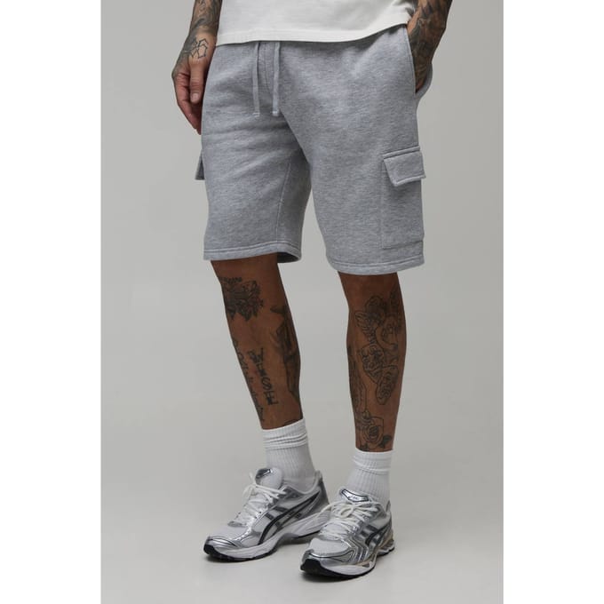 Hoge Losse Pasvorm Middellange Cargo Shorts | Grey Marl | Size Medium