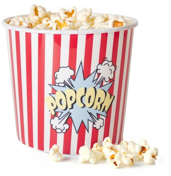 Gerimport Popcorn bak - rood/wit - kunststof - D24 - 9 liter - herbruikbaar