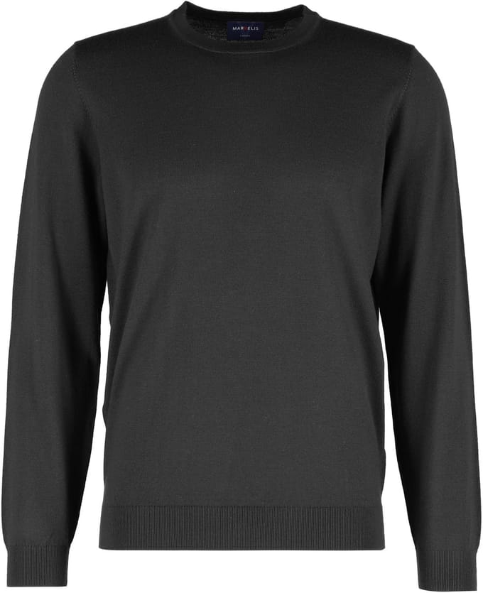 MARVELIS modern fit trui wol - O-hals - zwart