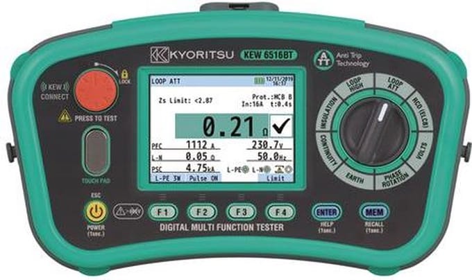 Kyoritsu multifunctionele installatietester met 3,5 kleuren LCD NEN3140 met Bluetooth (6516BT-KIT)