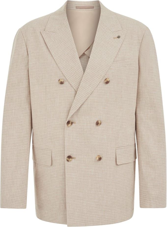 WE Fashion Heren slim fit double breasted blazer met micropatroon