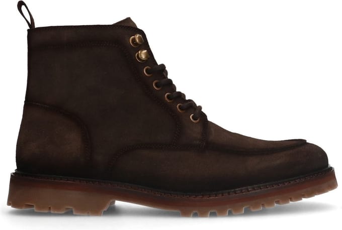 Manfield - Heren - Bruine suède veterboots - Maat 46