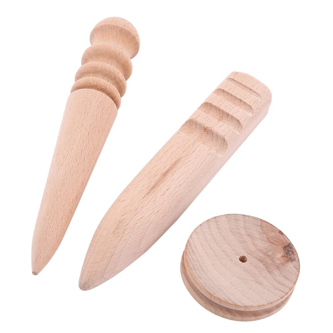 3 Types Brunissoir de Bord en Bois et Cuir Outil de Polissage et de Meulage(Ensemble 3 en 1) beige