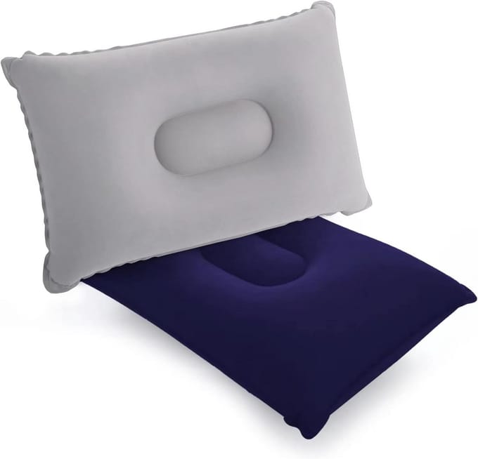 Set van 2 Compacte Opblaasbare Camping- en Reiskussens Grijs en Blauw