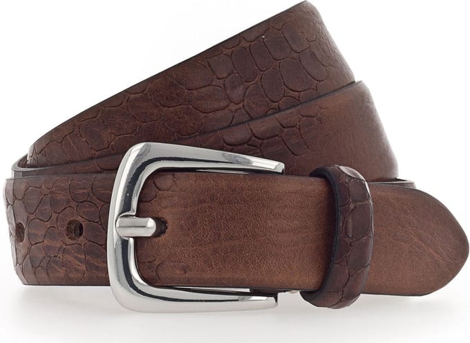 b.belt Leren Riem Charlisa Silver Belt W105 Darkbrown Donkerbruin