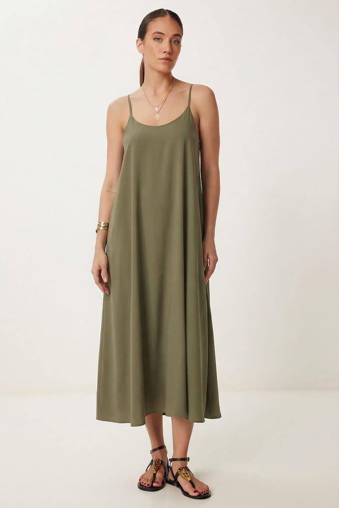 Losse Midi-jurk met U-hals