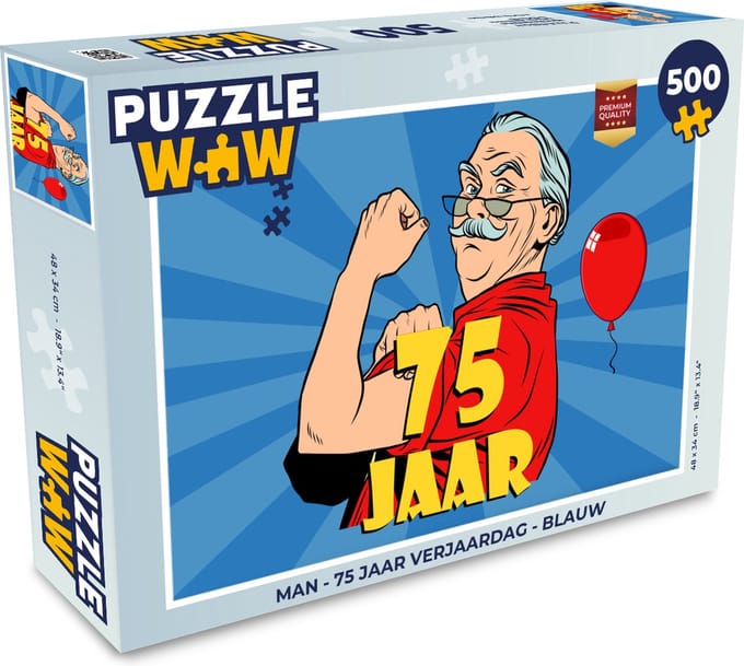 Puzzel Man - 75 Jaar verjaardag - Blauw - Legpuzzel - Puzzel 500 stukjes