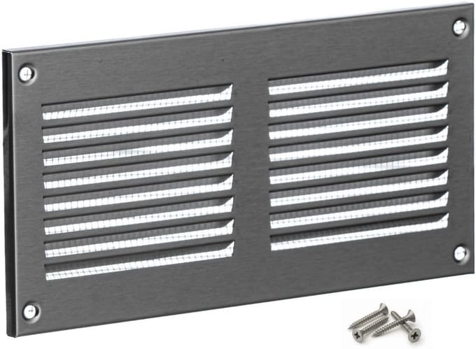 RVS Ventilatie Rooster 20x10 cm met Insectenhor - Metaal Afvoer Rooster