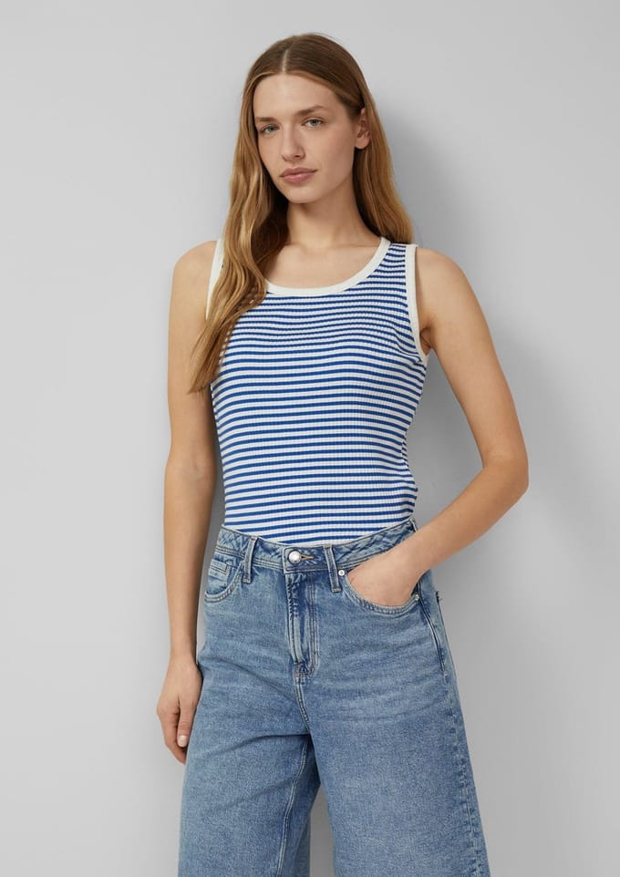 s.Oliver - female - Gestreepte geribde top in slim fit