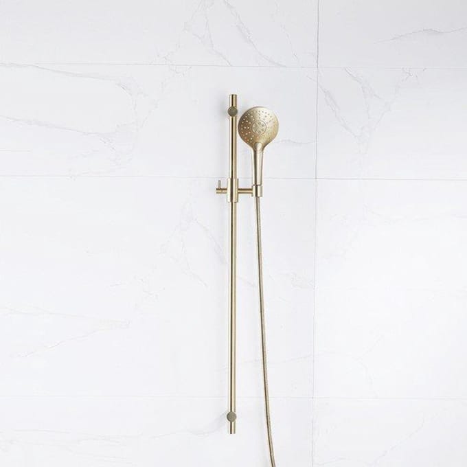 FugaFlow Eccelente Acces glijstangset met ronde handdouche, metalen doucheslang Geborsteld Messing PVD (Goud)