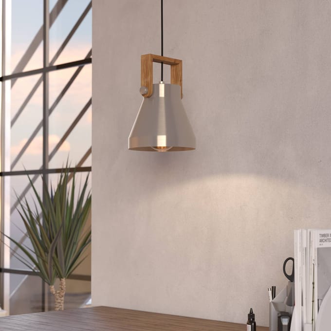 EGLO Cawton Hanglamp - E27 - Ø 16 cm - Grijs|Bruin - Staal|Hout