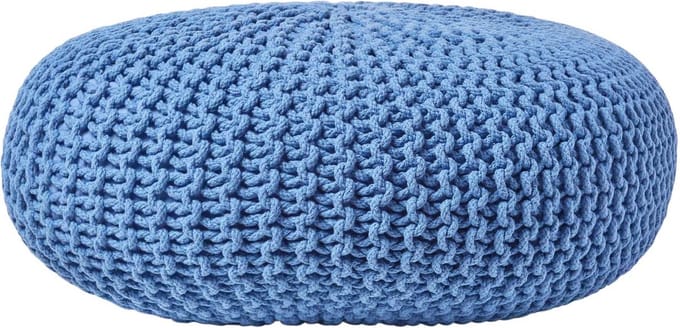 Homescapes Grote gebreide poef 100% katoen, blauw
