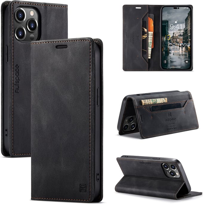 Luxe Flip Case met RFID Bescherming Kaarthouder en Magneetsluiting voor iPhone 14 Pro _ Zwart