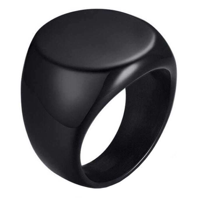 Stalen heren ring Mendes Ronde Zegel Zwart-21mm