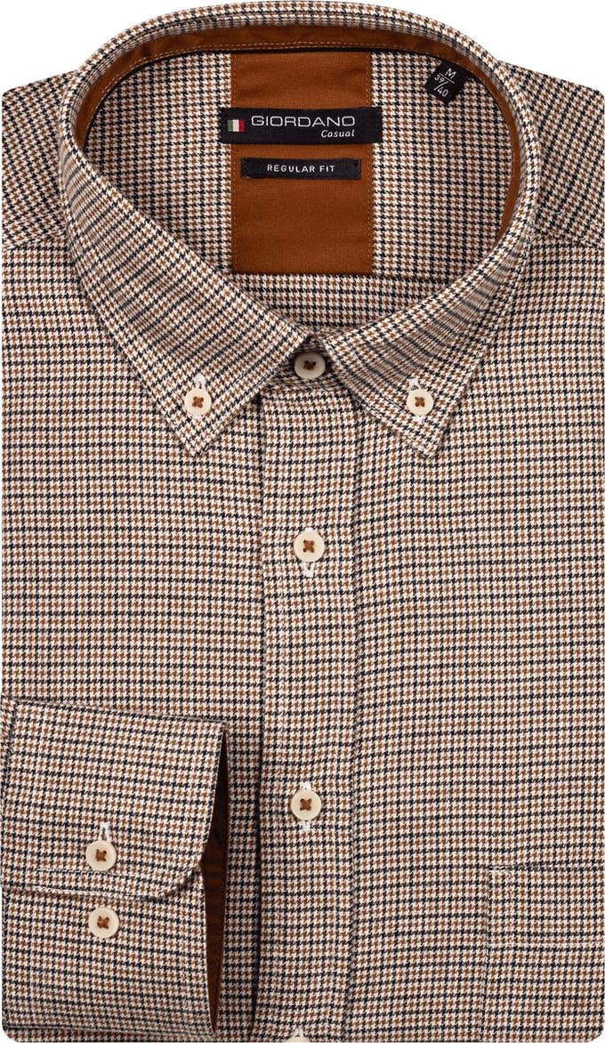 Giordano – Ivy – Heren – Overhemd – Pied-de-Poule – Bruin – 527310-80