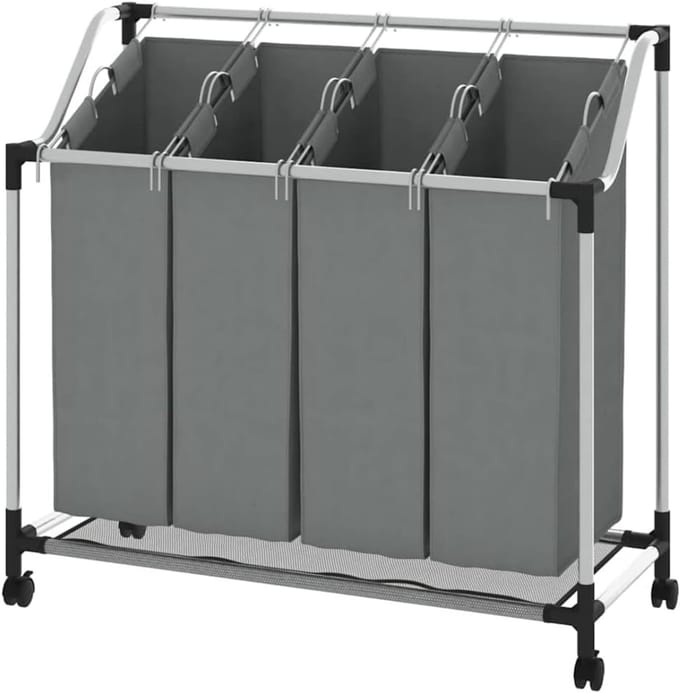 RWB® Wasmand 4 Vakken - Wasmand Vier Vakken - Wasmand - Grijs - ‎96 x 40 x 92 cm