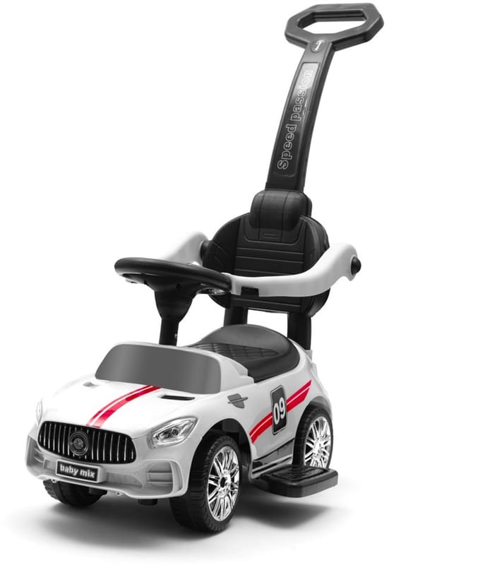 Baby Mix Racer loopauto wit met geluidspaneel - Duwstang