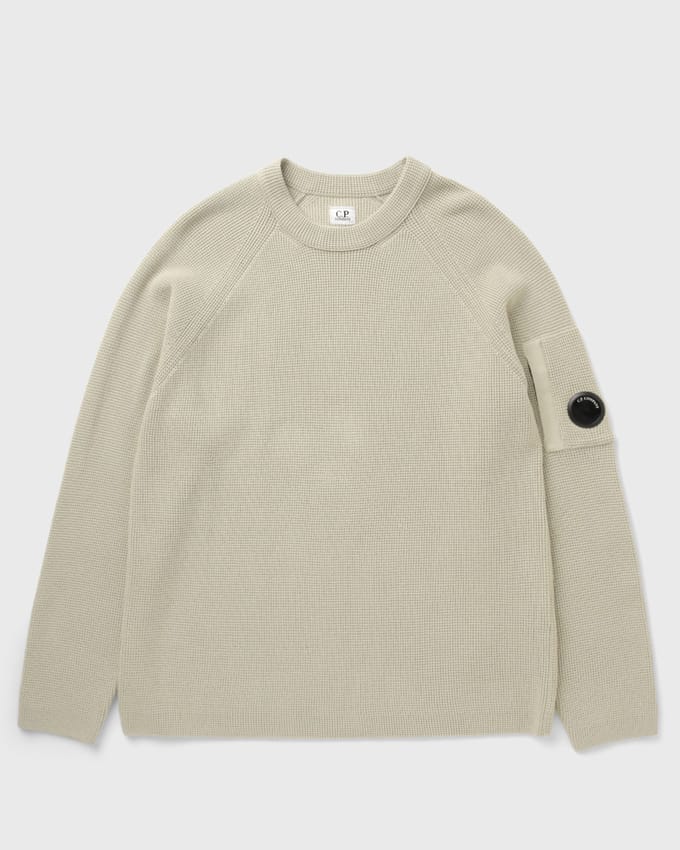 WAFFLE KNIT COTTON CREWNECK LENS SWEATER