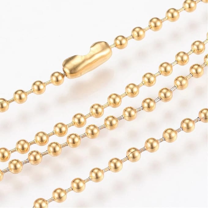 Kogelketting Ø 3,2mm 3meter - messing met 2 verbindingsbusjes en 2 eindringen