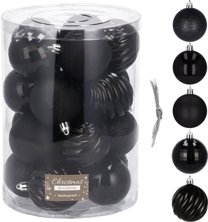 Springos Kerstballen | Kerstversiering | Onbreekbaar | 20 Stuks | 6 cm | Zwart
