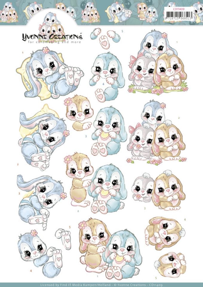 3 D knipvel Yvonne Creations - Sweet Bunnies CD11409- 1 knipvel
