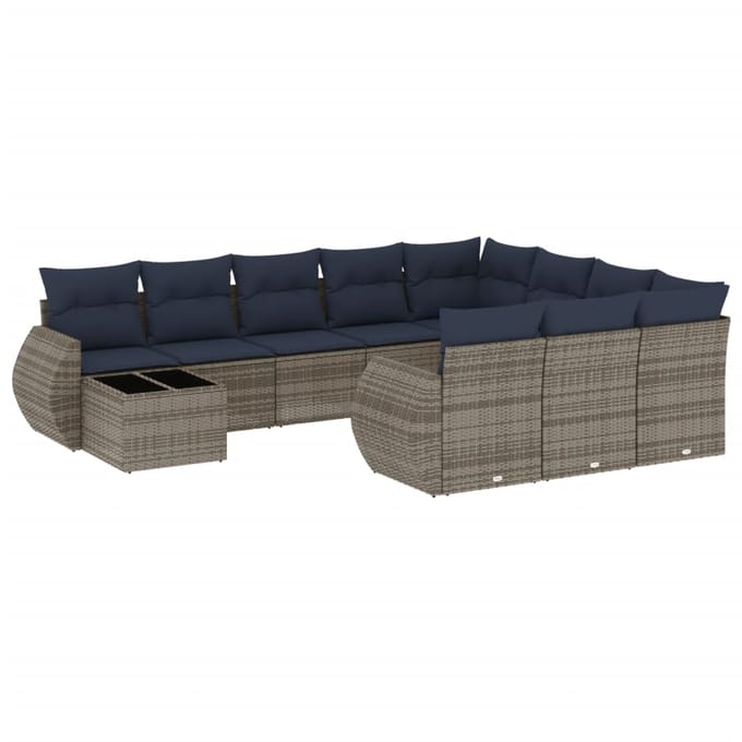 vidaXL - 11-delige - tuinbankset - met - kussens, - grijs - polyrotan