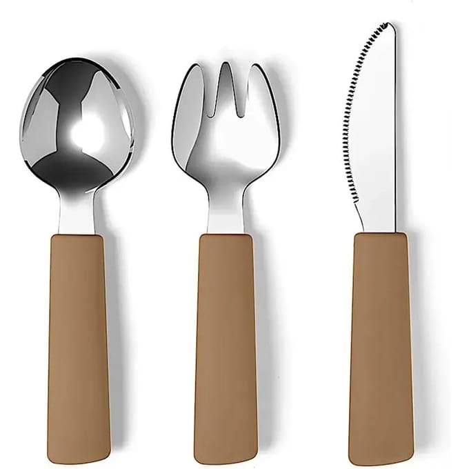 Bestek - set - siliconen - met RVS-Earth brown - 13/14 cm