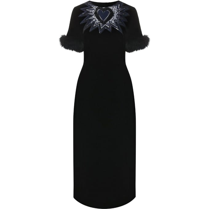 Fendi fluwelen midi-jurk met bontrand