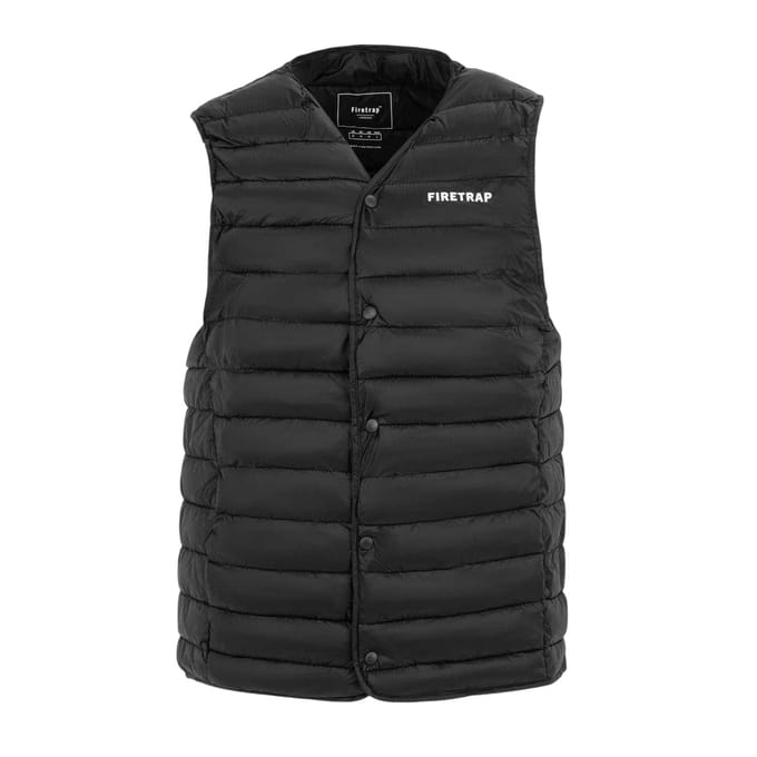 Firetrap Gewatteerd heren gilet met logo (Zwart)
