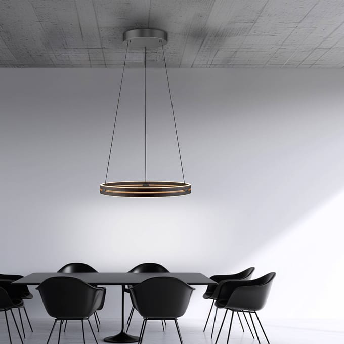 LED hanglamp PURE E-Loop, eiken/zwarte parel, Ø 70 cm aluminium, CCT
