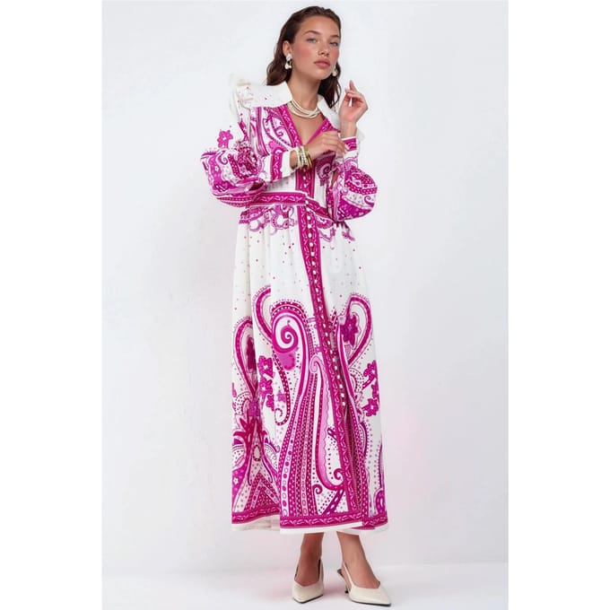 V-hals Paisley Maxi-jurk met Split