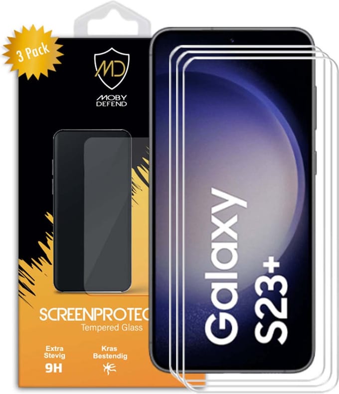 3-Pack MobyDefend Screenprotectors - Geschikt voor Samsung Galaxy S23 Plus (S23+) - Case-Friendly Screensavers - Gehard Glas